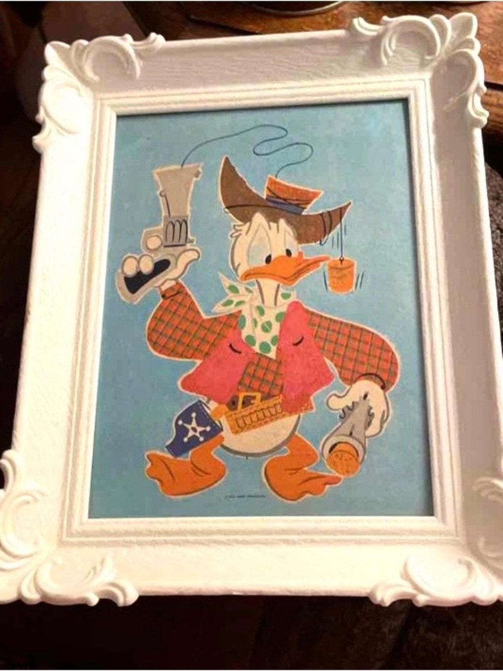Vintage Cartoon Duck Framed Art - Blue Background with Multicolor Character